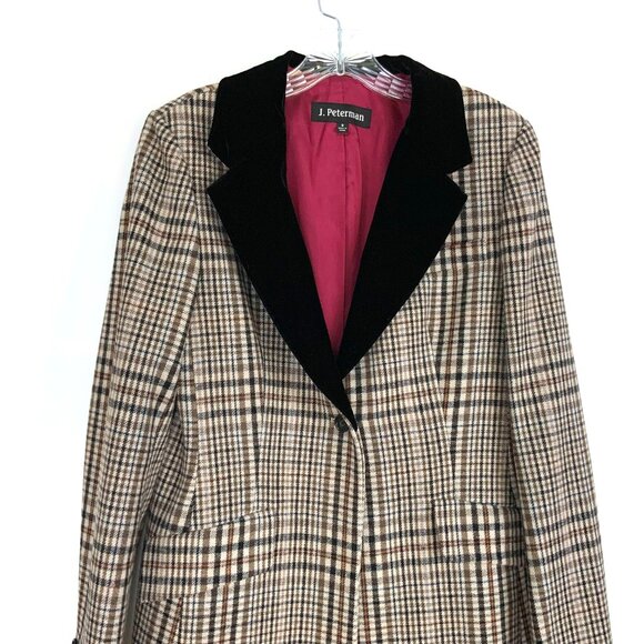 Vintage J. Peterman Wool Plaid Edwardian Coat Velvet Collar Sz 8 - Picture 2 of 16